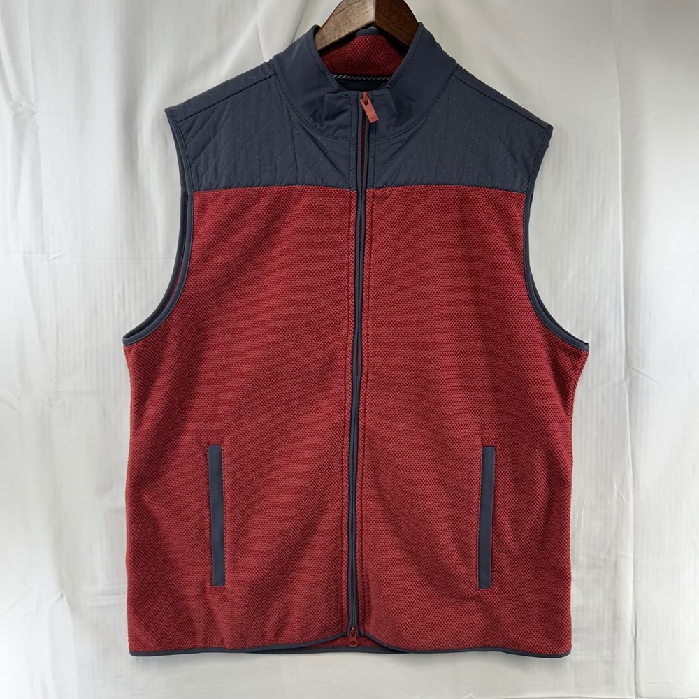 Southern Tide Vest Mens Large Red Navy Blue Quilted Fleece Full Zip 10332